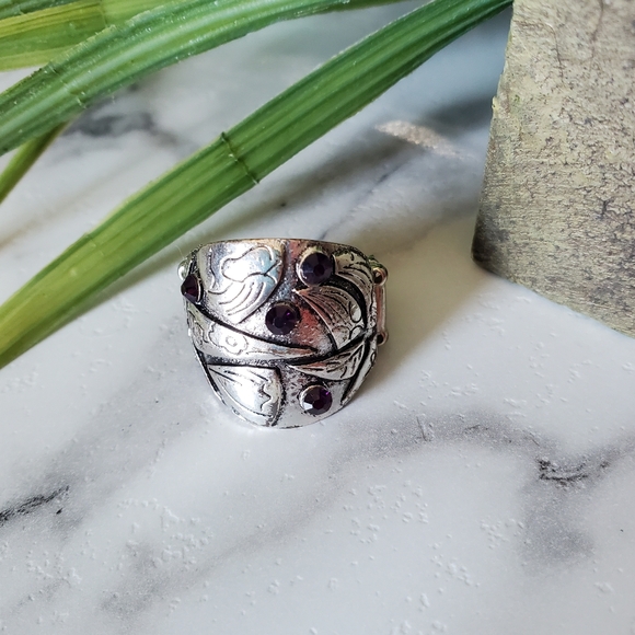 Antique Silver Tone Adjustable Band Ring with Purple Stones 💥3 for $24💥 - Picture 7 of 15